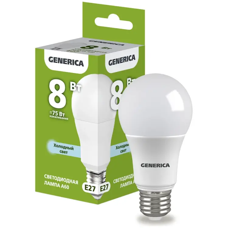 Светодиодная лампа GENERICA LL-A60-08-230-65-E27-G