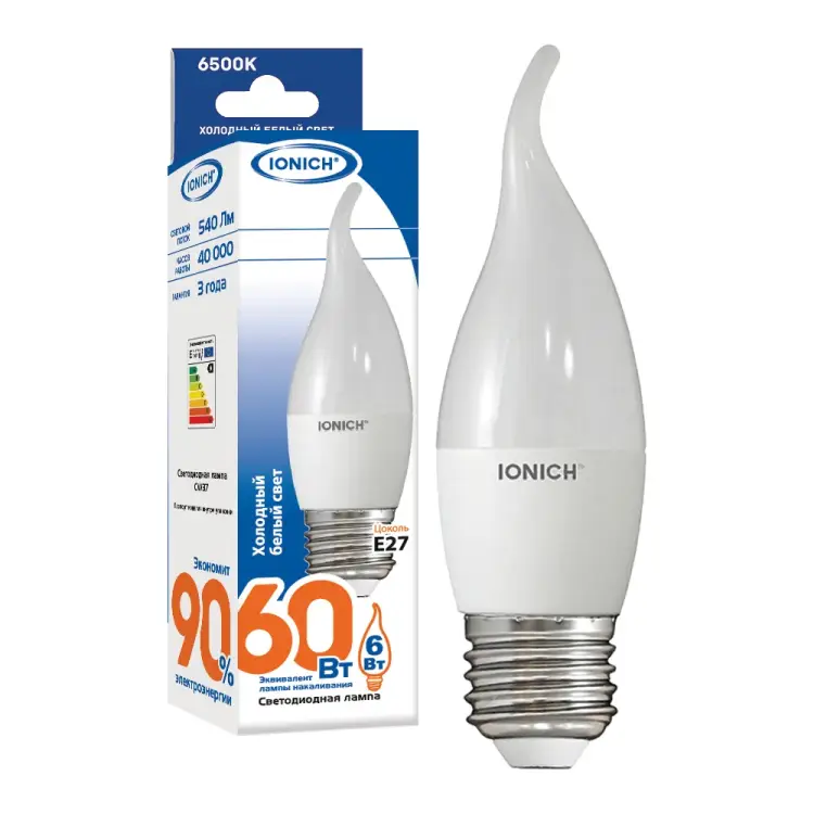 Лампа IONICH ILED-SMD2835-CW37-6-540-230-6.5-E27 1541