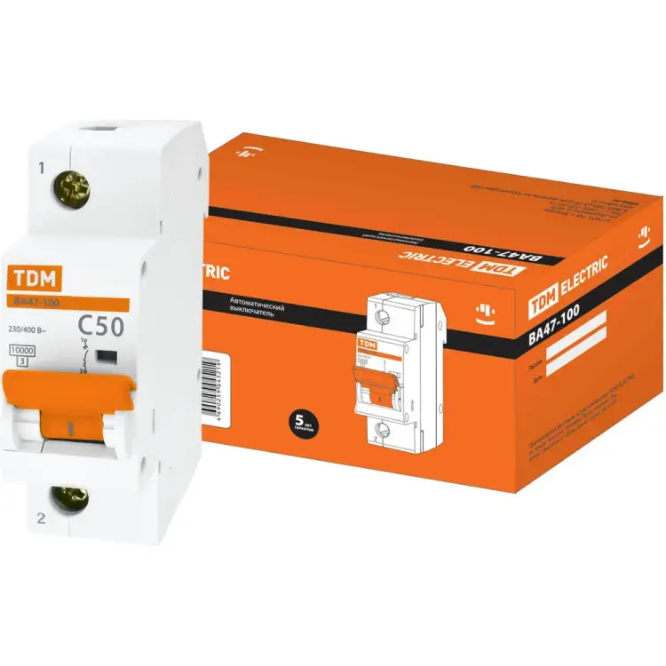 Автомат TDM ELECTRIC ВА47-100 1Р, 50 А, 10 кА, С SQ0207-0052