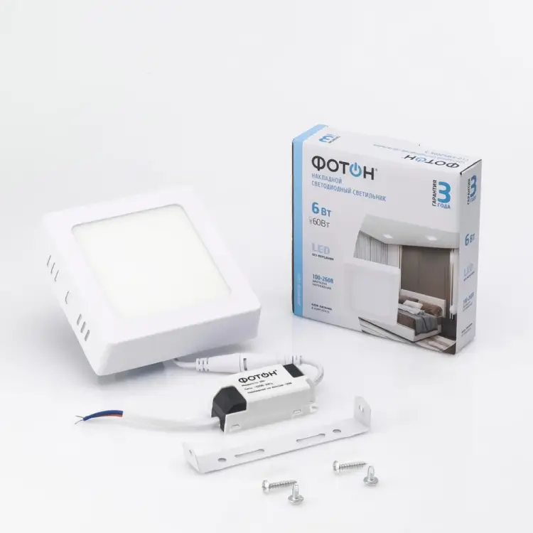 Квадратный светодиодный накладной светильник ФОТОН CLO- 6W4200K-S 24732