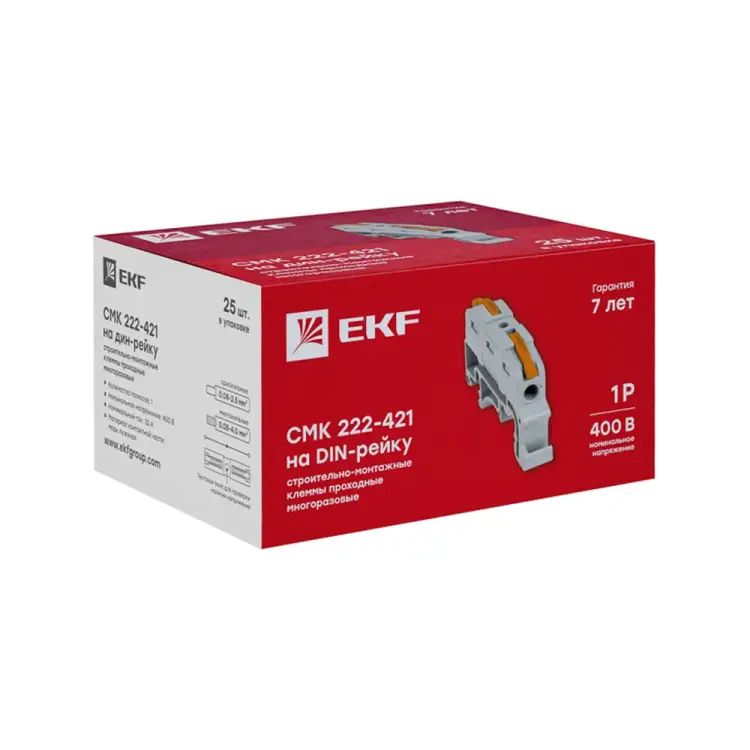 Строительно-монтажная проходная клемма на DIN-рейку EKF PROxima СМК 222-421 plc-smk-421-din