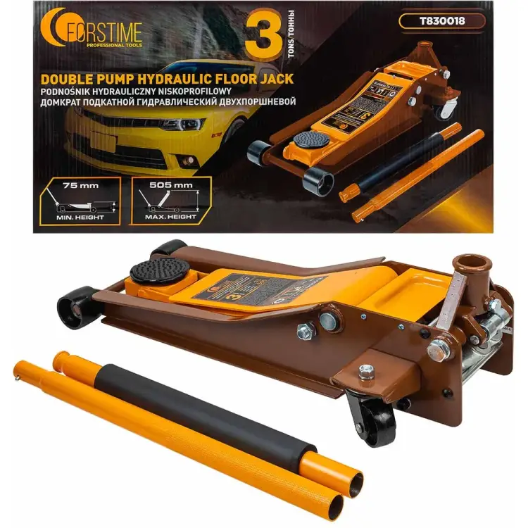 Подкатной гидравлический двухпоршневой домкрат FORSTIME FT-T830018(60357)