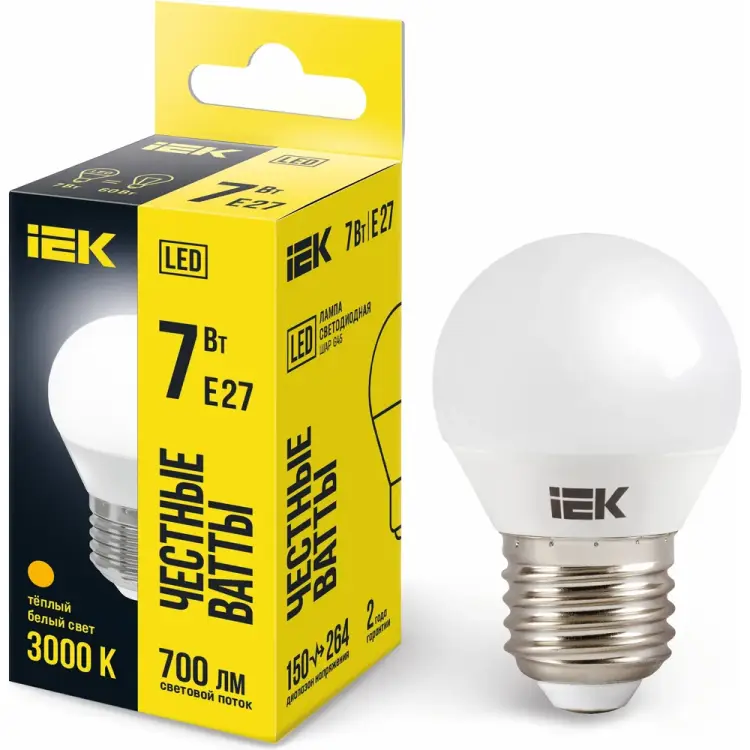 Лампа IEK LLE-G45-7-230-30-E27
