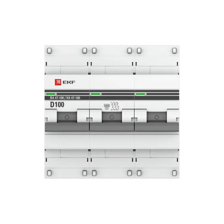 Трехполюсный автомат EKF PROxima 100А D ВА47-100 10кА mcb47100-3-100D-pro