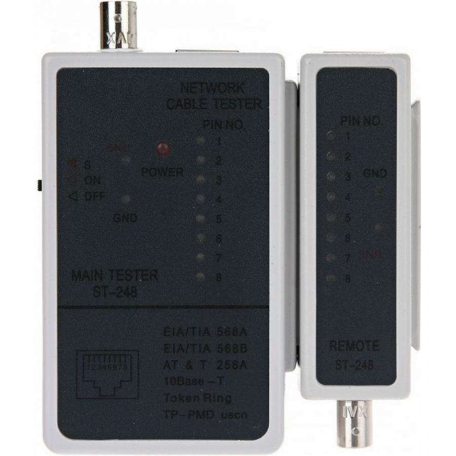 LAN тестер для RJ-11, RJ-12, RJ-45, BNC Telecom ST-248