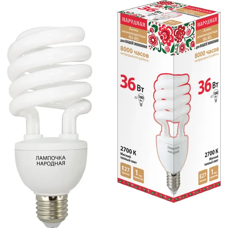 Люминесцентная лампа TDM ELECTRIC НЛ-HS-36 Вт-2700 К–Е27 SQ0347-0031