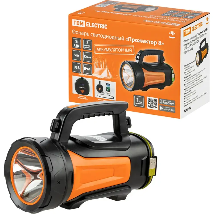 Светодиодный аккумуляторный фонарь TDM ELECTRIC Прожектор 8 SQ0350-0008