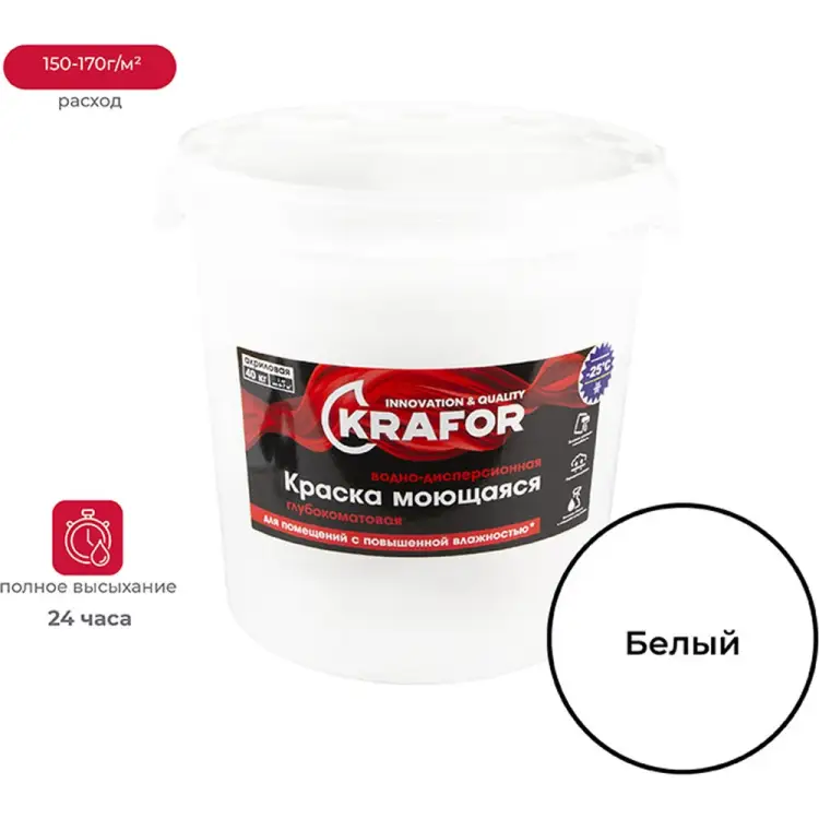 Интерьерная моющаяся водно-дисперсионная краска KRAFOR 41833 Интерьерная моющаяся водно-дисперсионная краска KRAFOR 41833