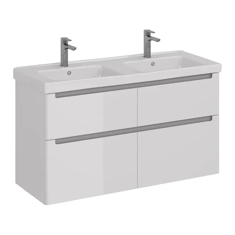 Тумба Lemark BUNO 125 см под 2 раковины, подвесная/напольная, 4 ящика, цвет планки: Серый, цвет корпуса, фасада:  LM04B125T