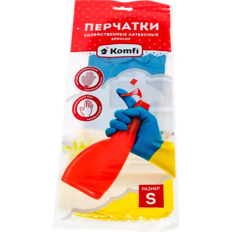 Хозяйственные латексные перчатки Komfi БИКОЛОР 120784 Хозяйственные латексные перчатки Komfi БИКОЛОР 120784