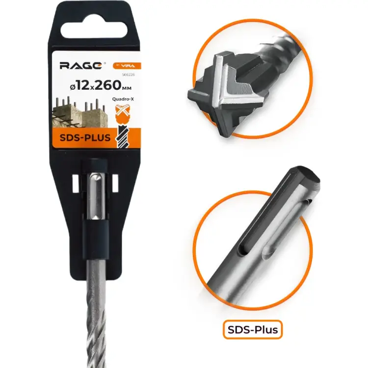 Бур sds-plus по бетону RAGE Quadro-X by VIRA 566226