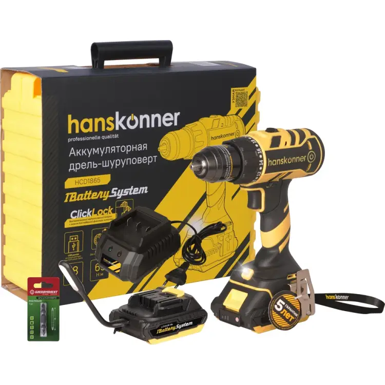 Аккумуляторный шуруповерт Hanskonner HCD1865 Аккумуляторный шуруповерт Hanskonner HCD1865