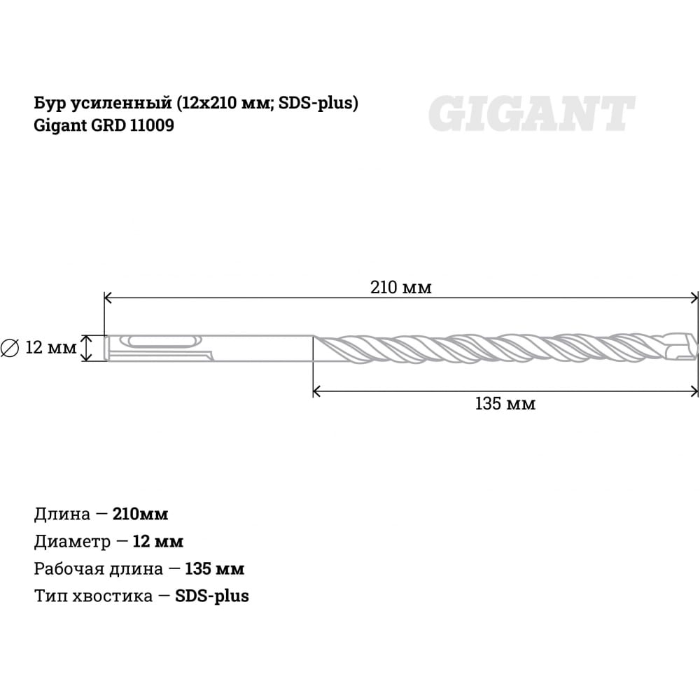 Усиленный бур sds-plus Gigant GRD 11009