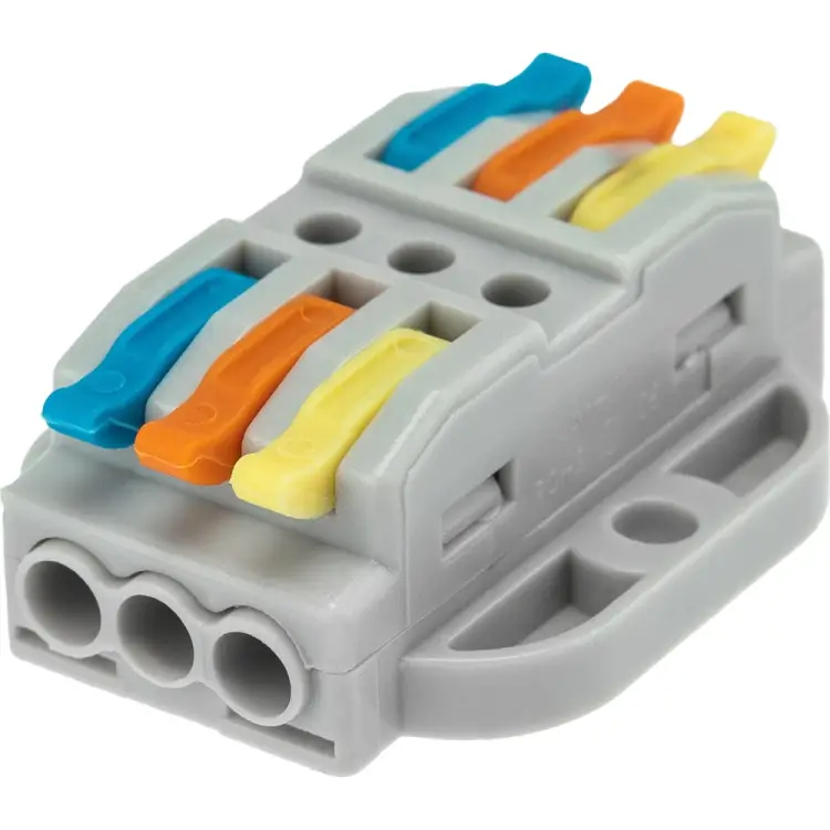 Проходная клемма REXANT СМК 3 полюса 0,08-4 мм2 с монтажной площадкой серая 07-6263-5