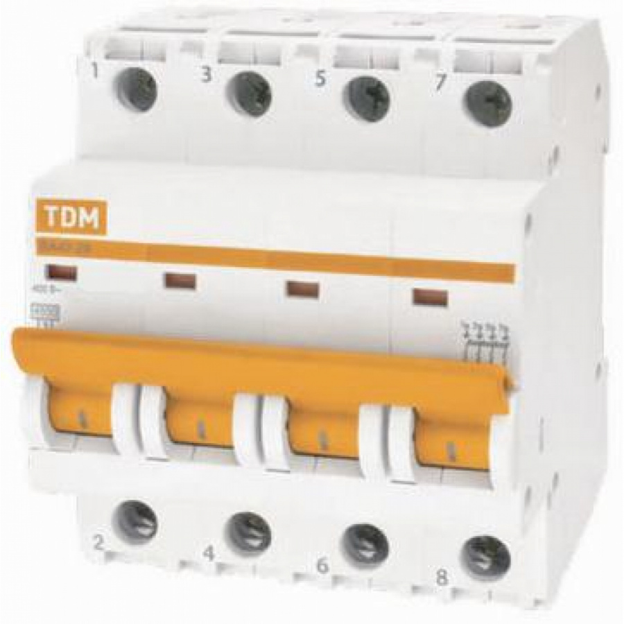 Автомат TDM ВА47-29 4Р, 1 А, 4,5 кА, D