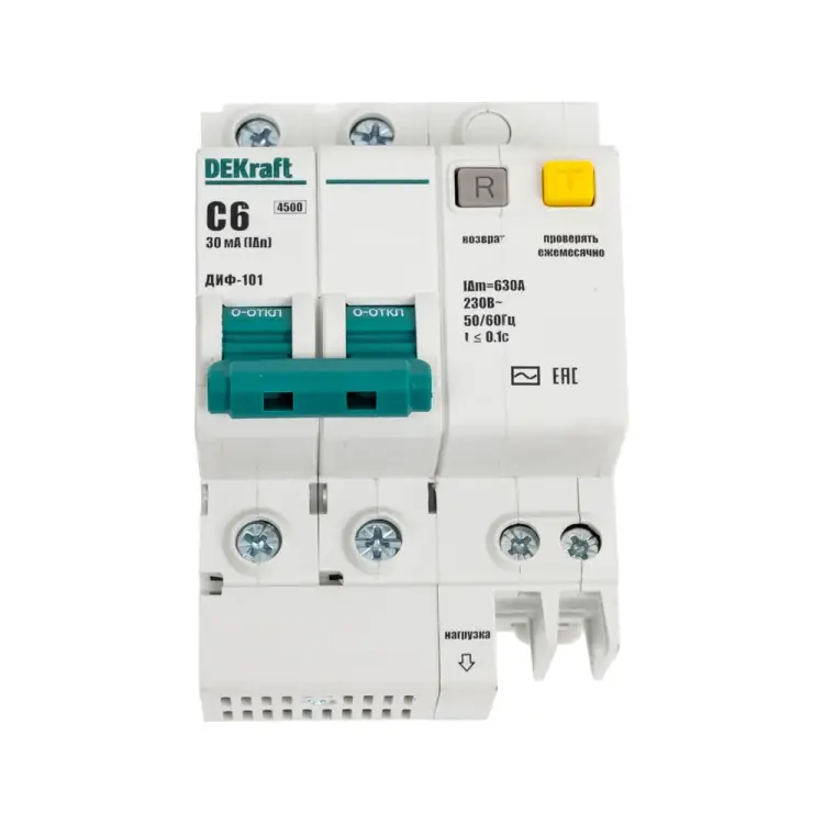 Дифференциальный автомат DEKraft ДИФ101-2Р-006А-030-C 15001DEK
