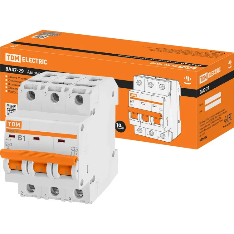 Автомат TDM ELECTRIC ВА47-29 3Р, 1 А, 4,5 кА, В SQ0206-0033