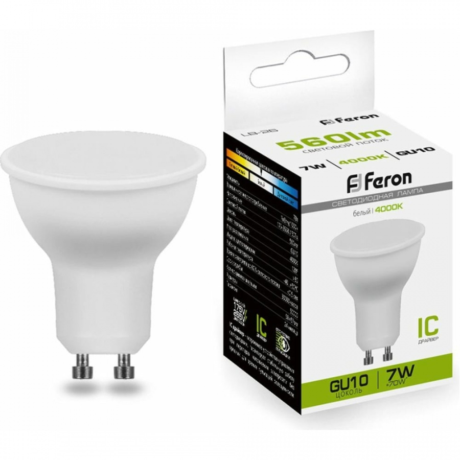 Светодиодная лампа FERON LB-26 80LED 7W 230V GU10 4000K