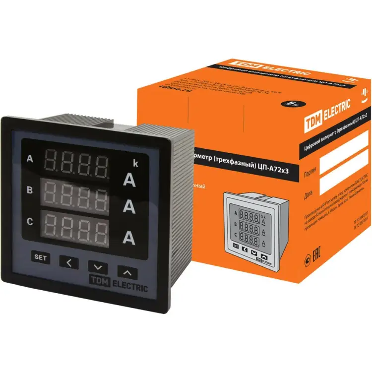 Трехфазный цифровой амперметр TDM ELECTRIC ЦП-А72х3 SQ1102-0522