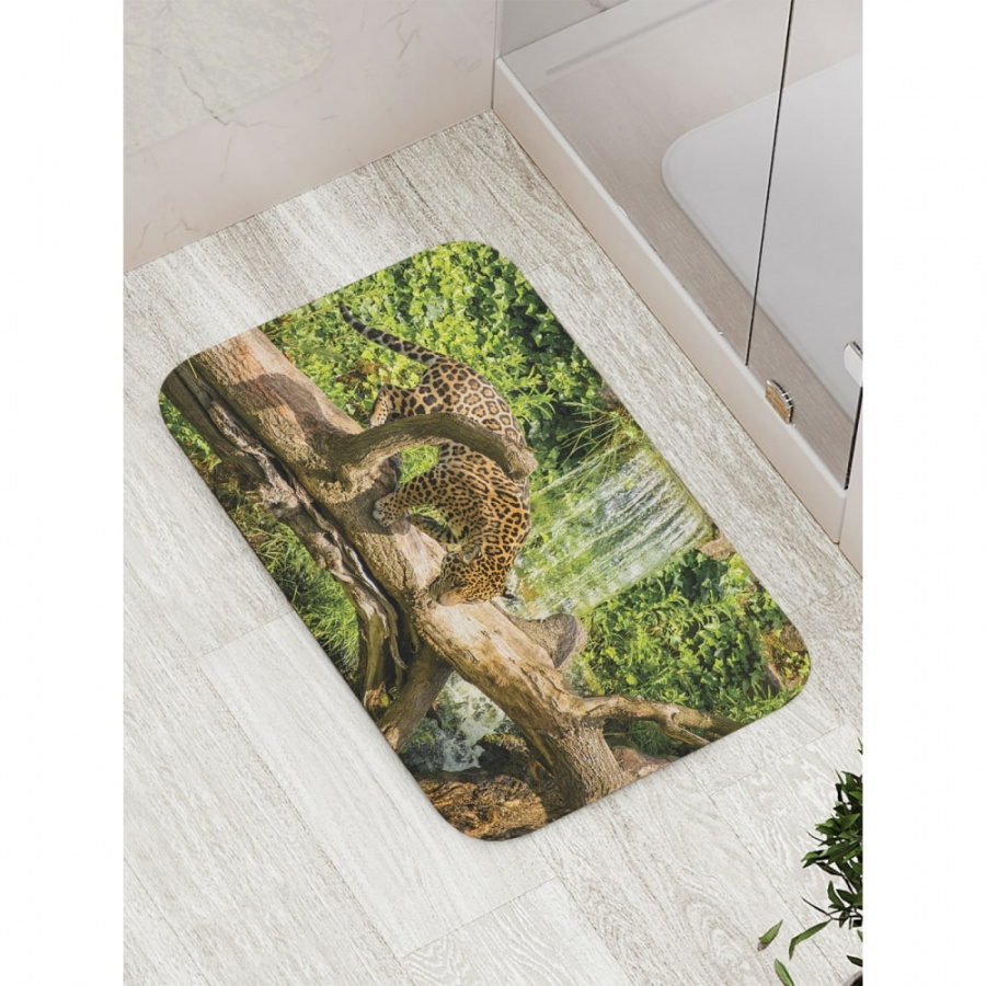 Противоскользящий коврик для ванной, сауны, бассейна JOYARTY Затаившийся леопард