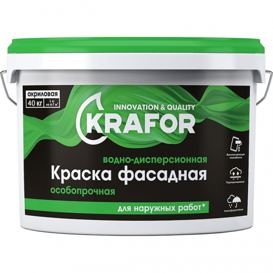 Акриловая водно-дисперсная фасадная особопрочная краска KRAFOR 30224