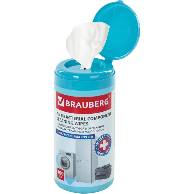 Плотные антибактериальные салфетки для бытовой и оргтехники BRAUBERG 513477