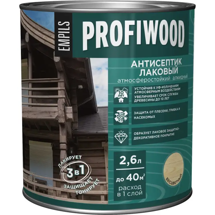 Лаковый тонирующий атмосферостойкий алкидный антисептик Profiwood 66993